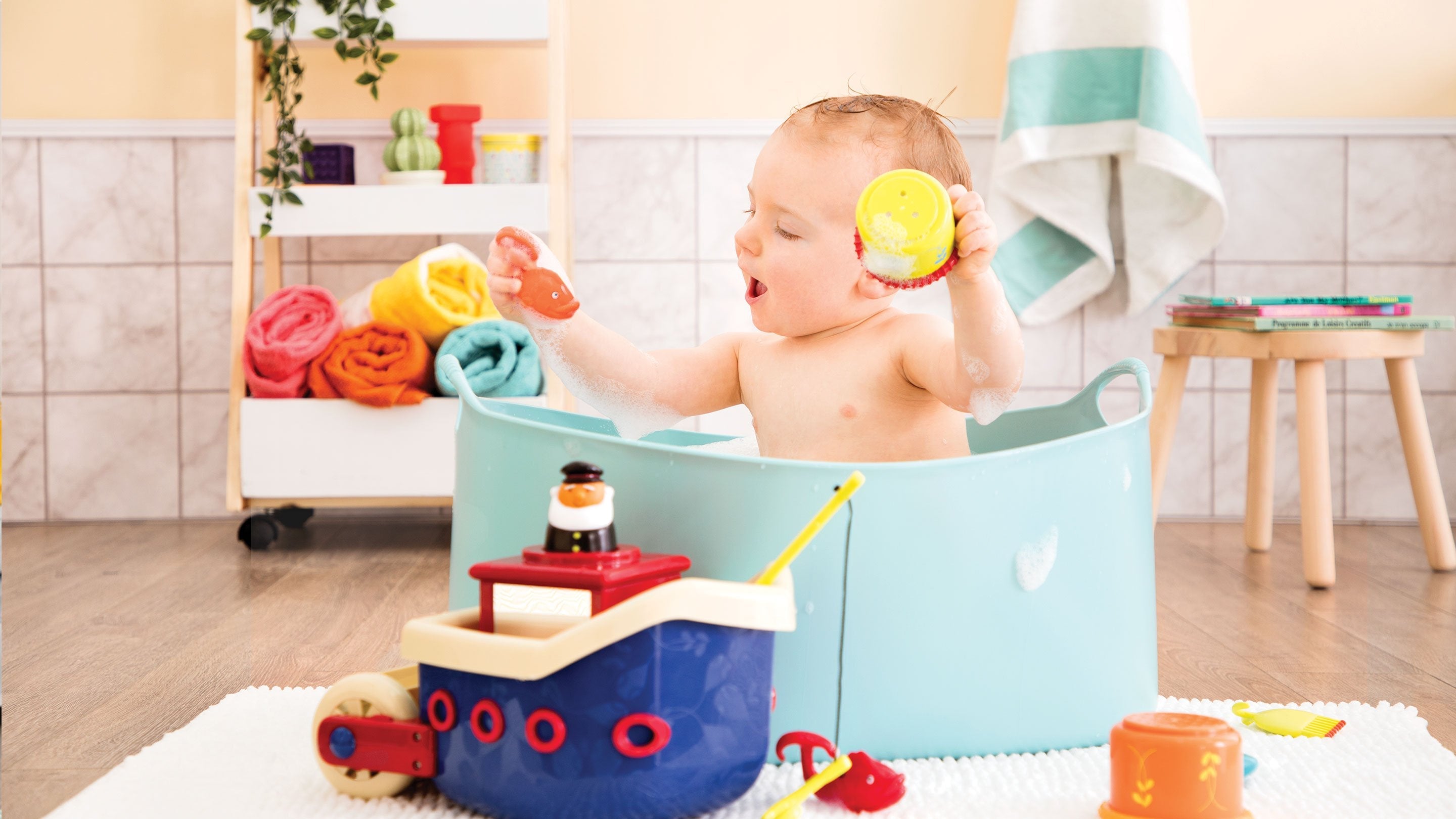 Set 38 Pièces Jouets De Bain Bébé – Animaux Flottants, Gobelets, Panier Basket, Livre De Bain
