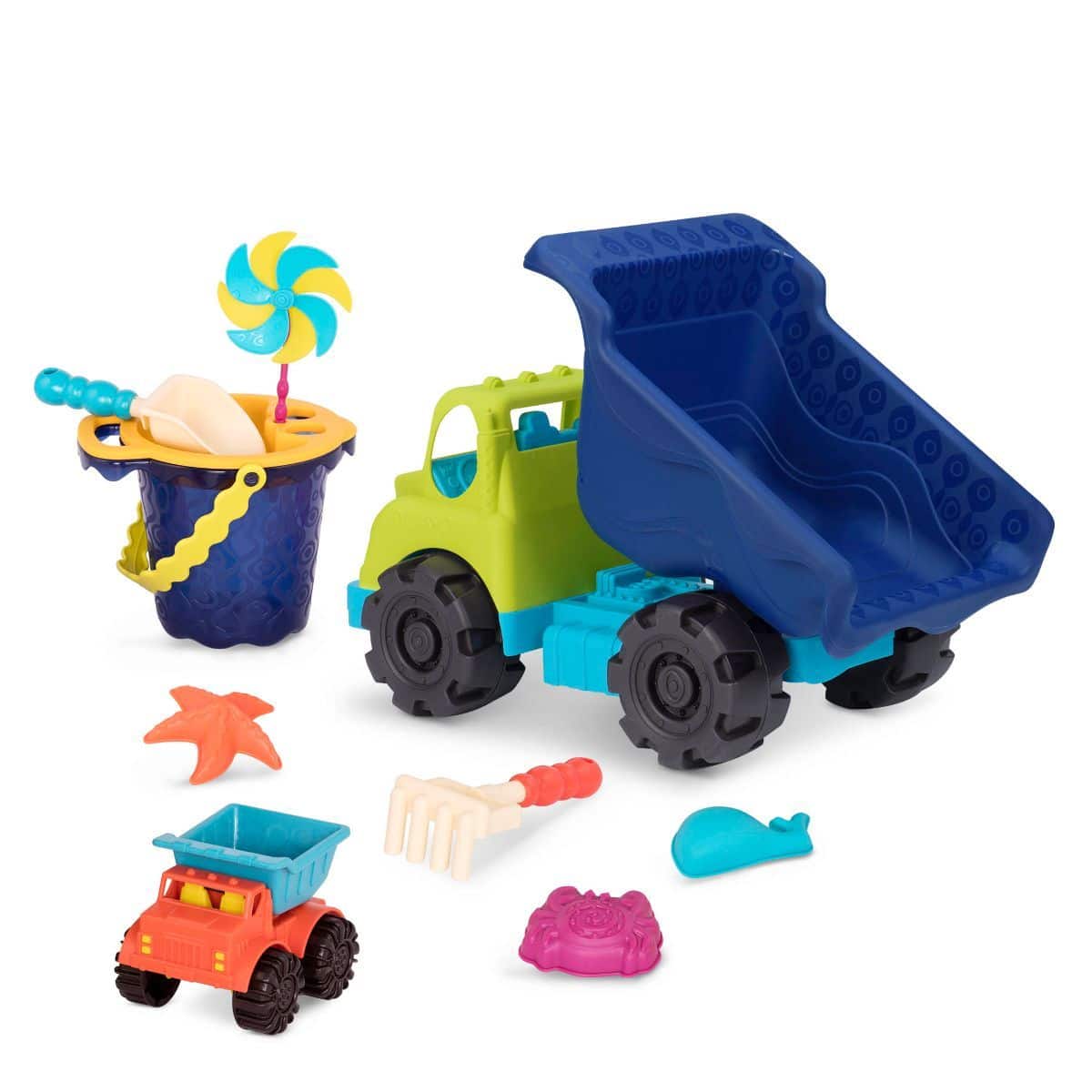 Dump truck duo and beach toys