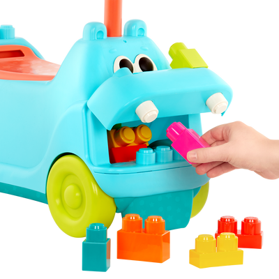 Hippo ride-on with building blocks.