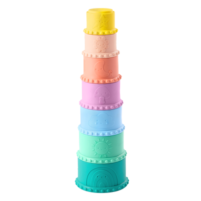 Baby stacking cups with teething-safe silicone type design
