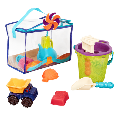 Beach toys with lime bucket.
