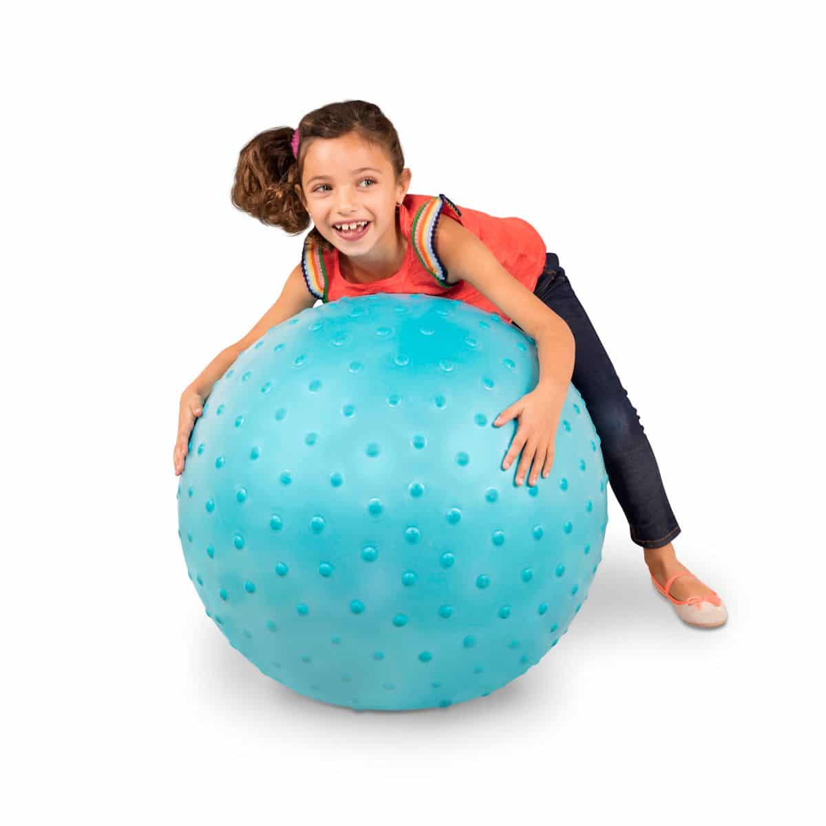 Kid on bouncy ball.