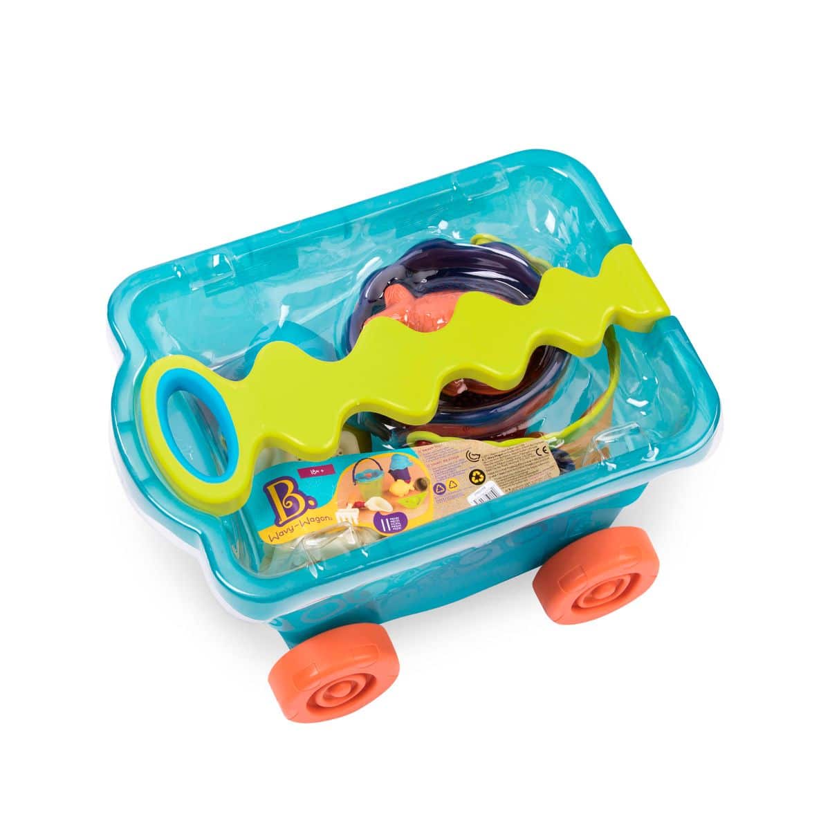 Beach toys and translucent blue wagon