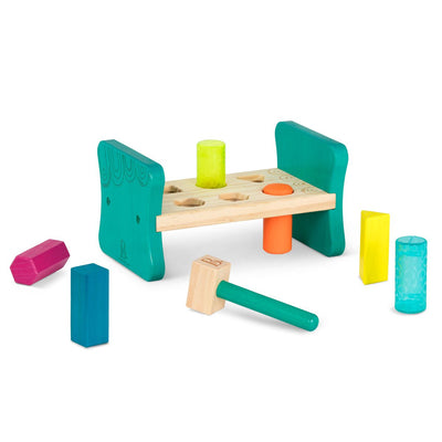Shape sorter bench with hammer.