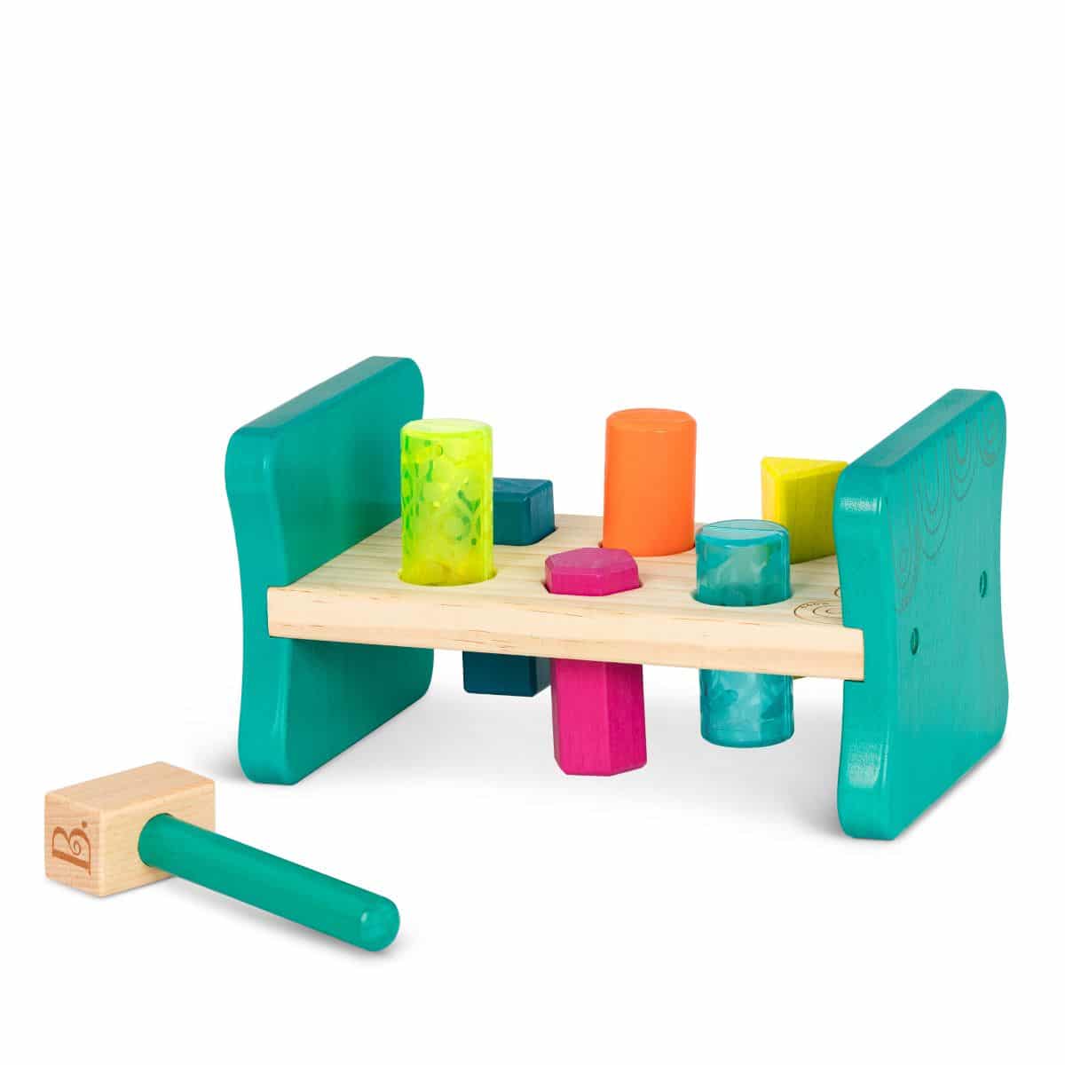 Shape sorter bench with hammer.