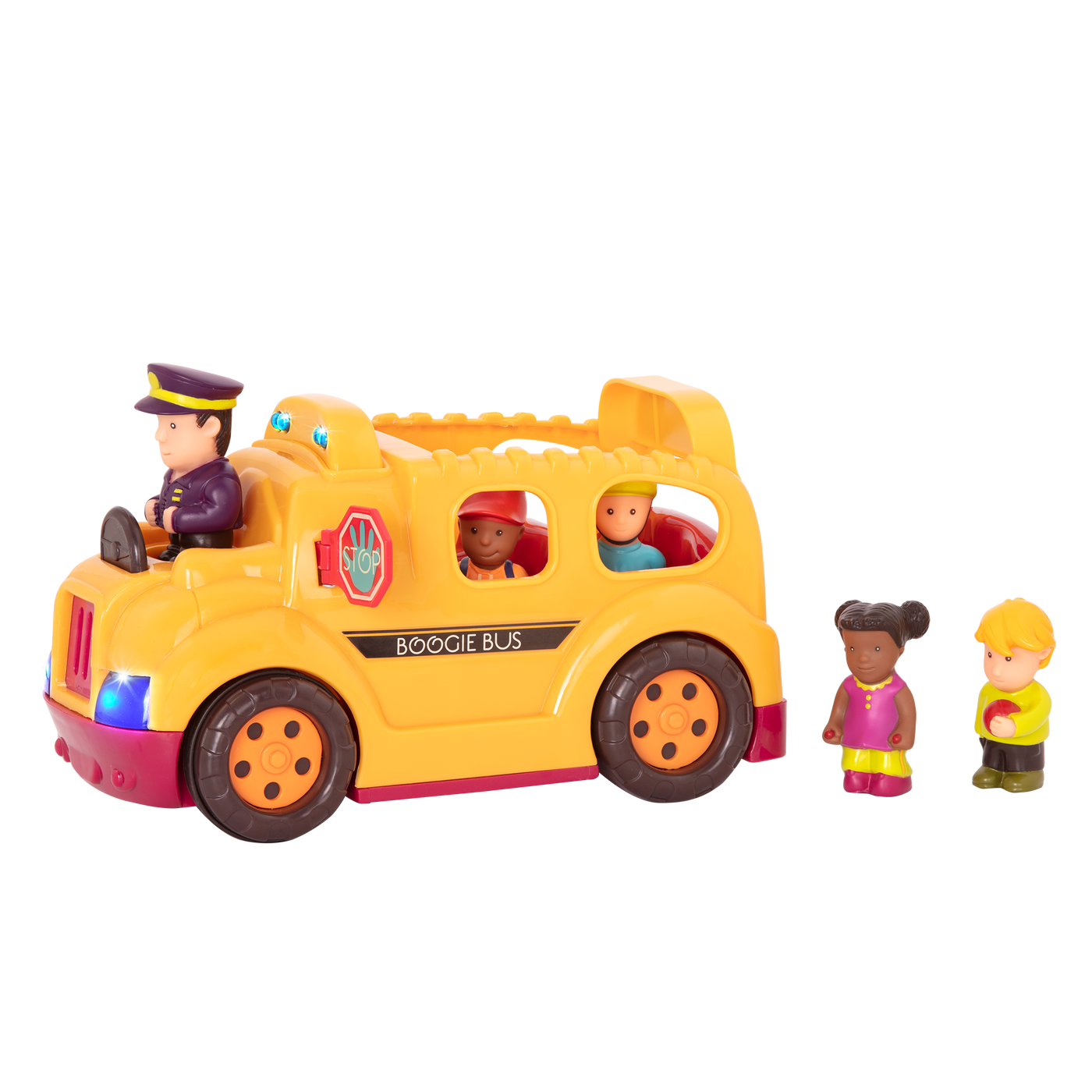 Toy school bus with driver and passengers