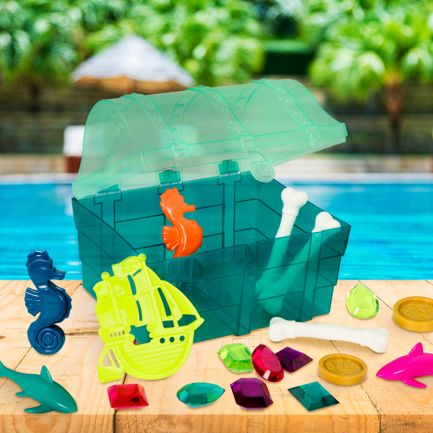 Pirate pool set with treasure chest.