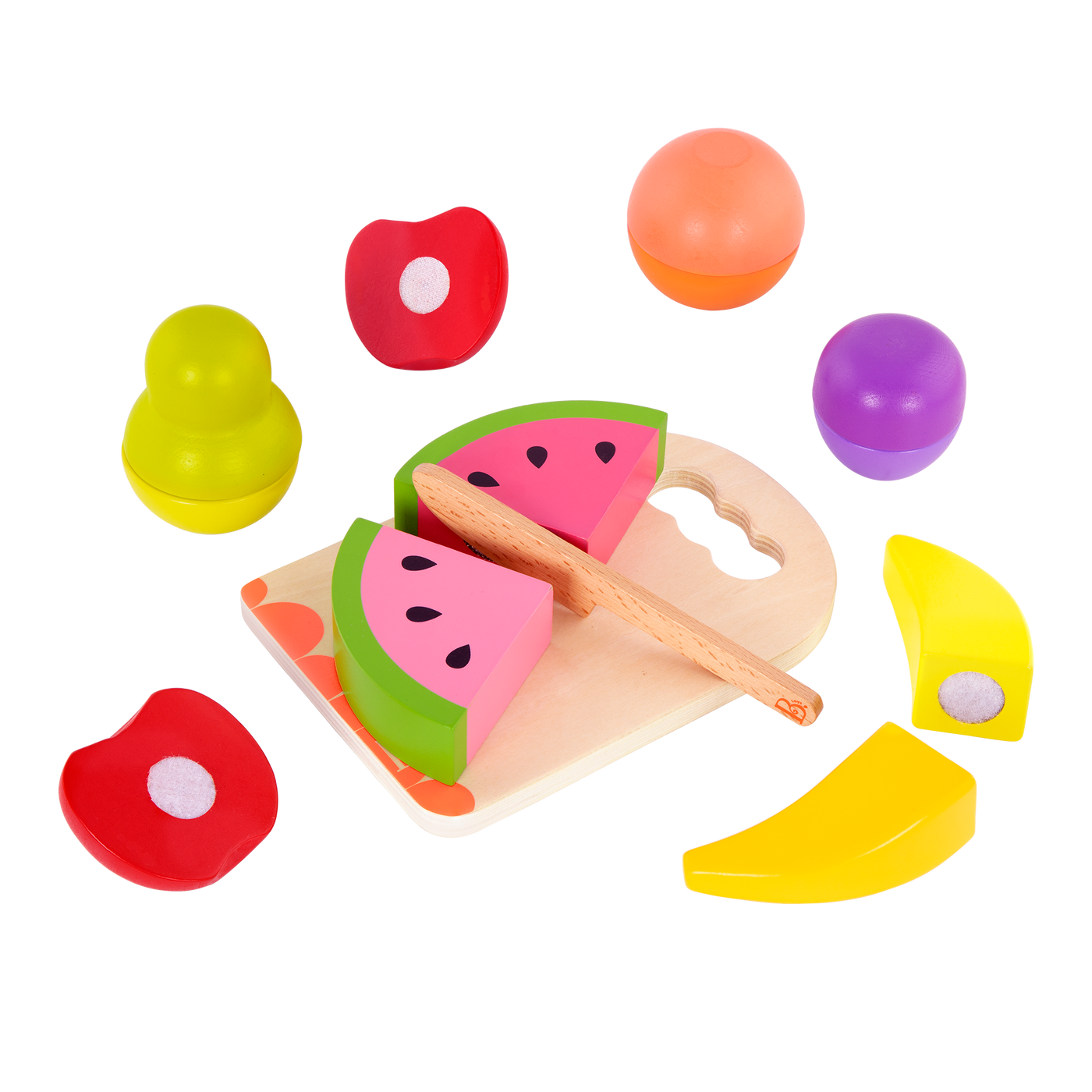 Wooden toy fruits.
