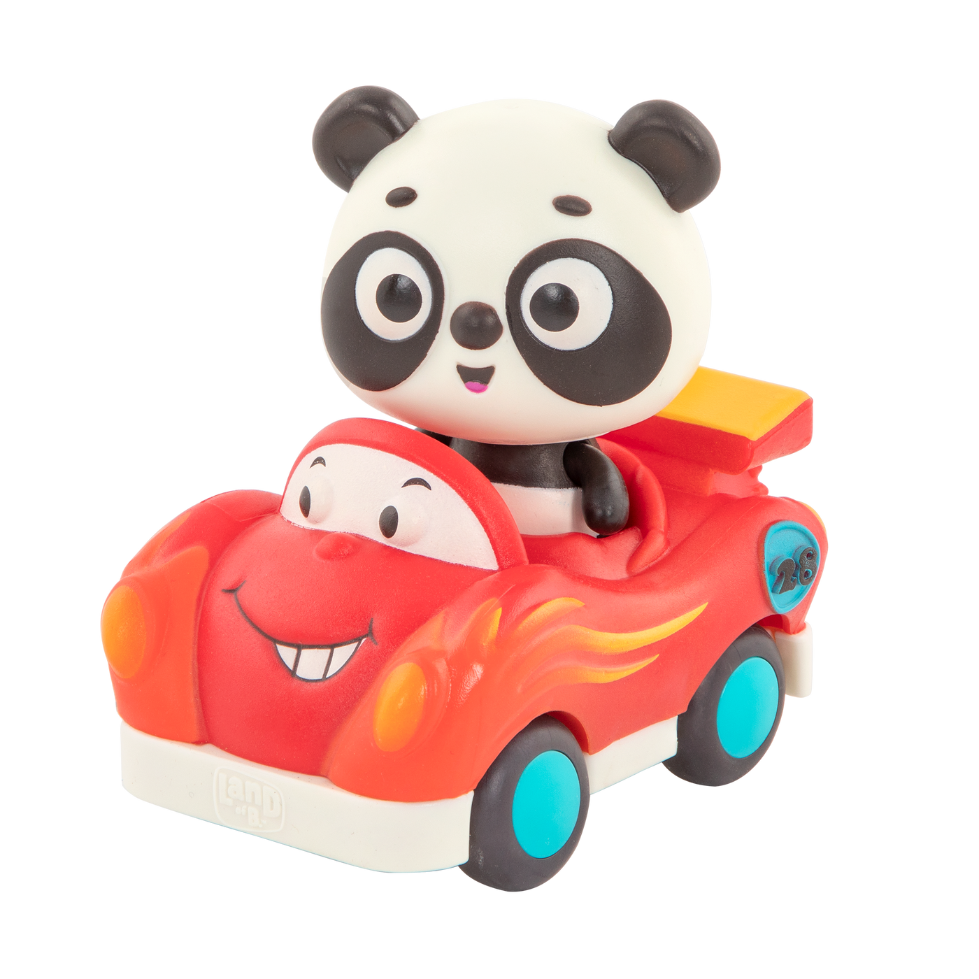 Light-up toy panda in race car.