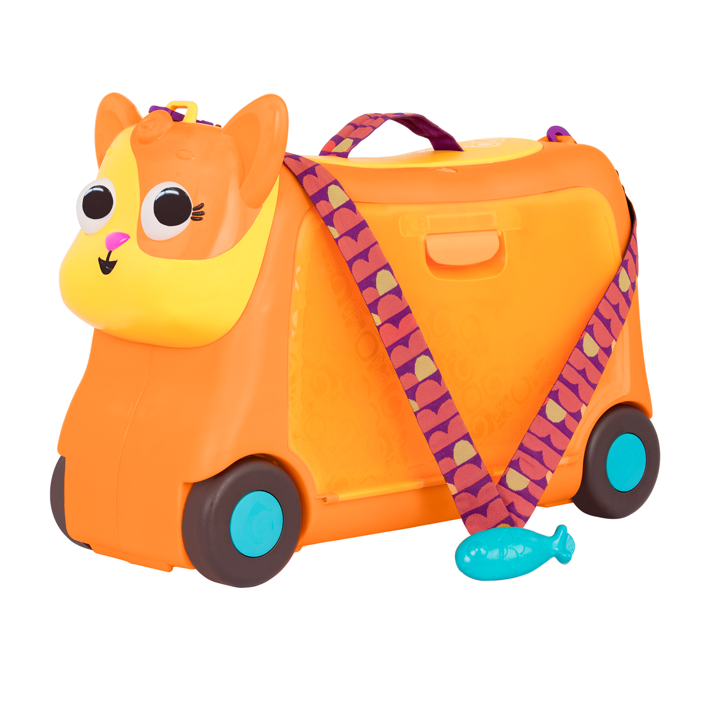 Ride-on cat suitcase.
